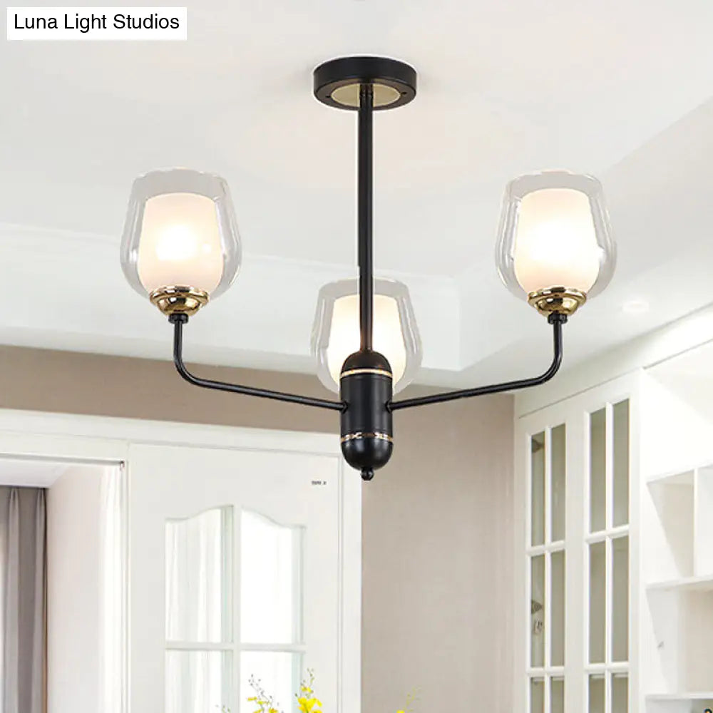 Traditional Black Cup Shape Chandelier With Clear Glass: 3/6/8 Lights Pendant Light Fixture For