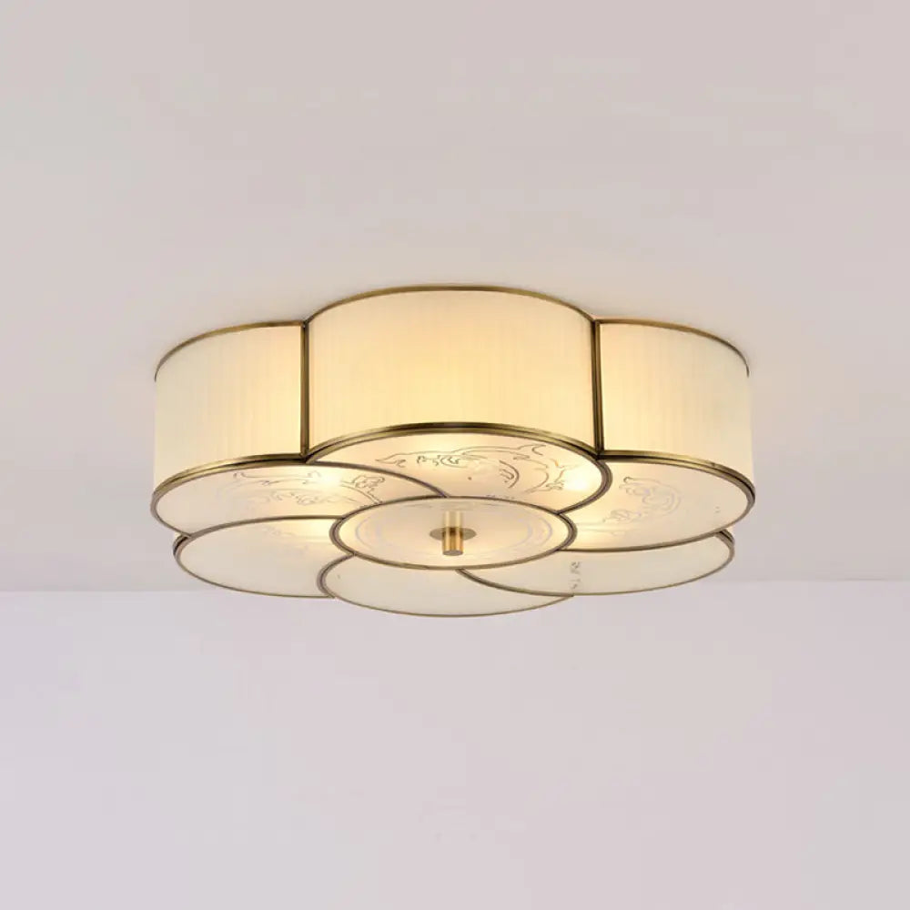 Traditional Brass Floral Flush Mount Lamp For Bedroom With Frosted Glass 3 /
