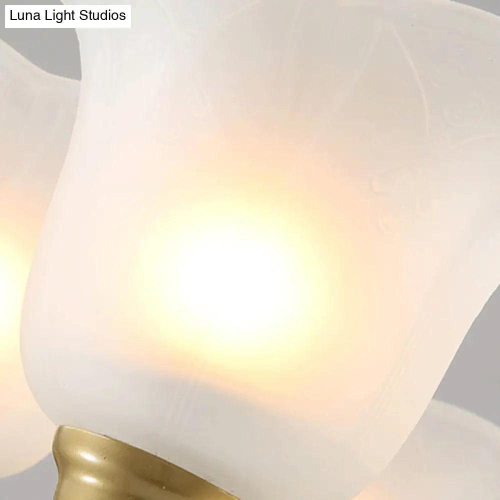 Traditional Brass Scalloped Chandelier - Frosted Glass Pendant Light Fixture (3/6/8 Lights) For