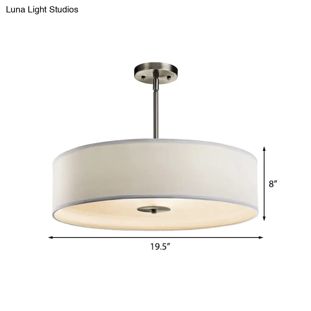 Traditional Drum Living Room Ceiling Light Fixture - Semi Mount White Fabric 4 Lights