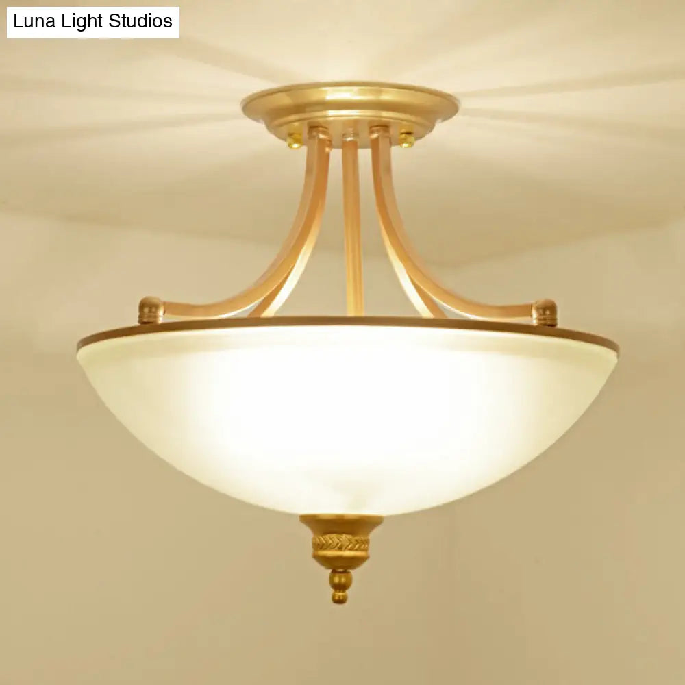Traditional Frosted Glass Bowl Shaped Kitchen Ceiling Light Fixture - 4 - Light Semi Flush