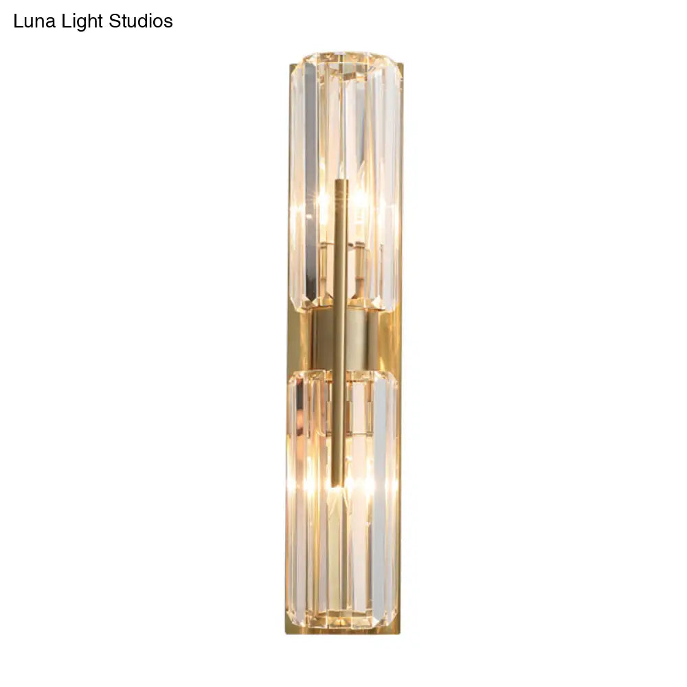 Traditional Gold Wall Sconce With Clear Crystal Up And Down Lighting - 2 Bulbs