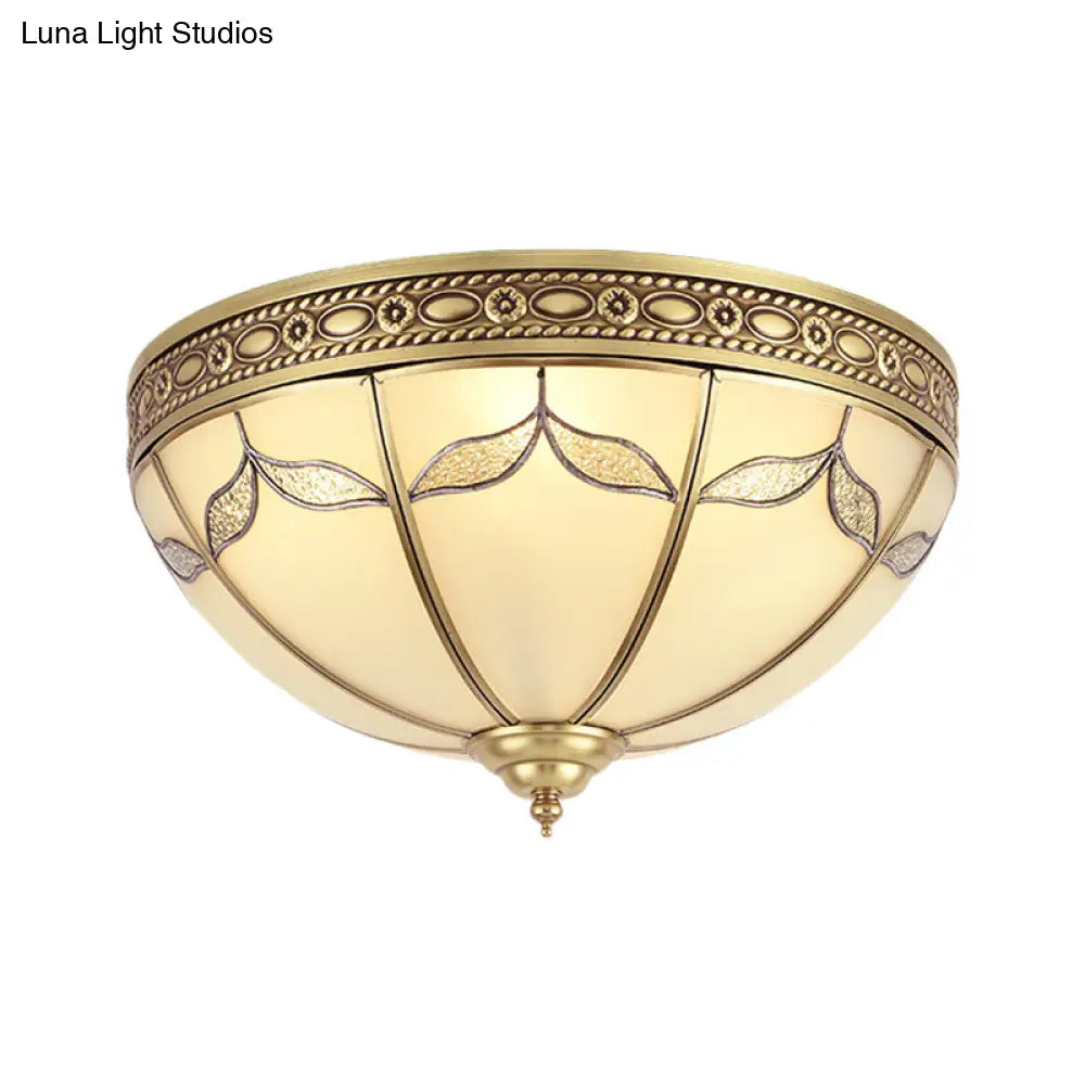 Traditional Milky Glass Bedroom Flushmount Light With Gold Ceiling Lighting - 3/4 Lights
