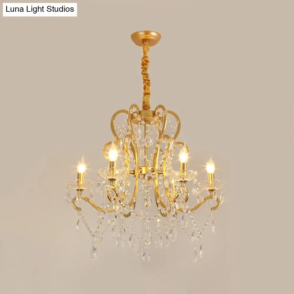 Traditional-Style Gold Crystal Chandelier - 4/6/8 Lights Living Room Hanging Light Fixture