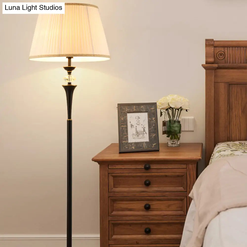 Traditional White Bucket Pleated Fabric Floor Lamp Stand Up Lighting For Living Room