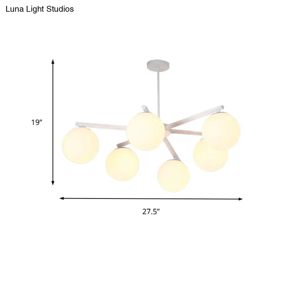 Traditional White Glass Globe Chandelier - 3/6/8 Light Pendant Fixture For Dining Room