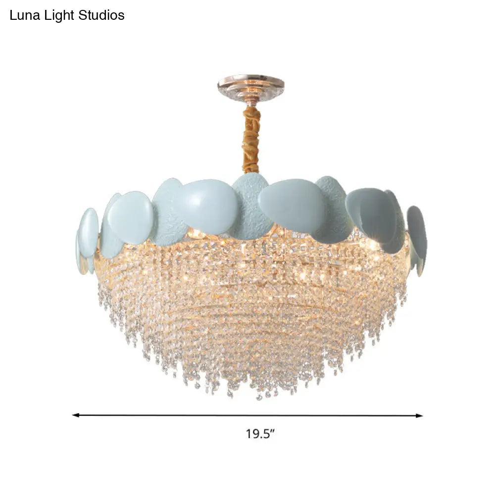 Traditionary Cascading Chandelier: 9-Head Clear Crystal Pendant Light