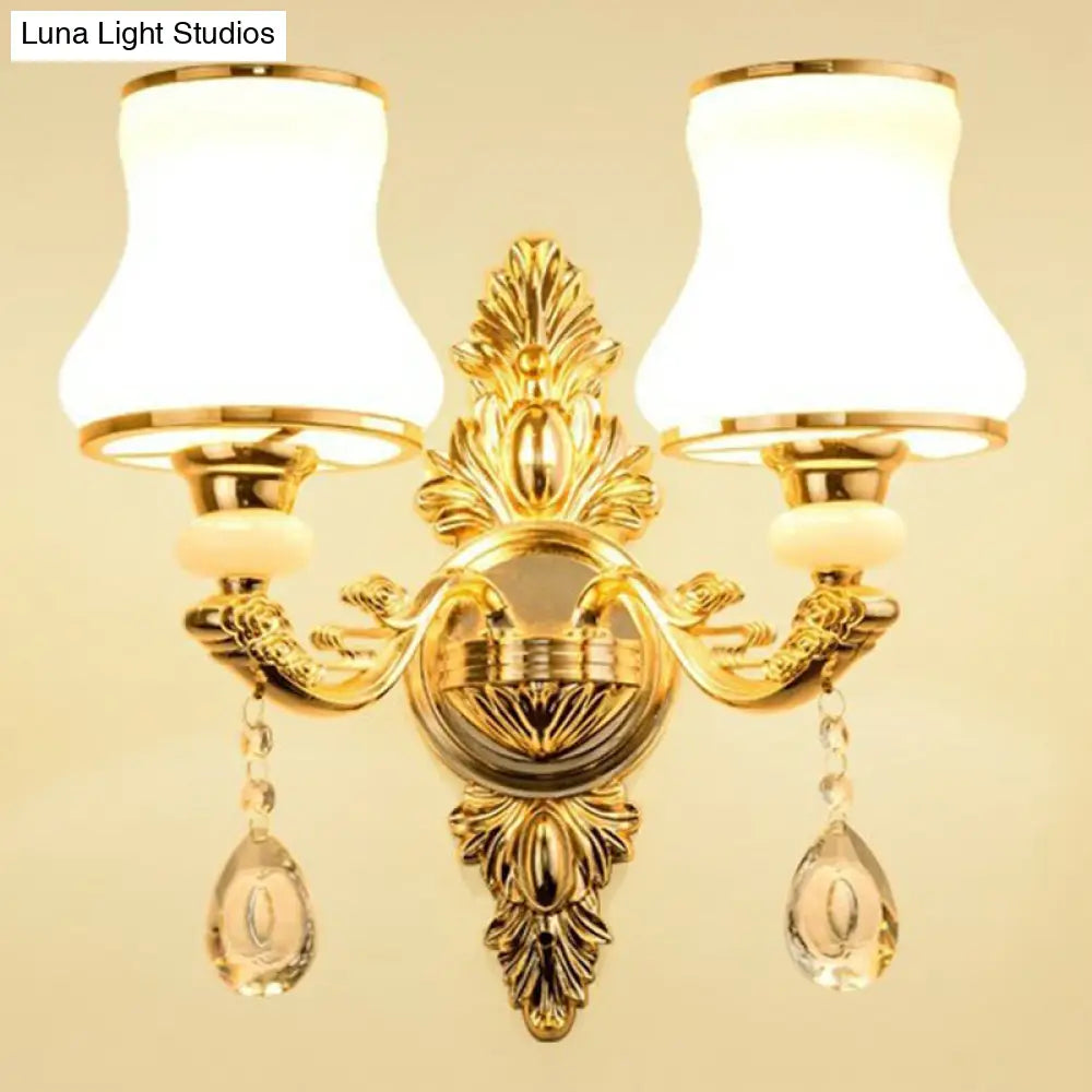 Victorian Metal Wall Sconce With Candlelight Shade And Crystal Décor