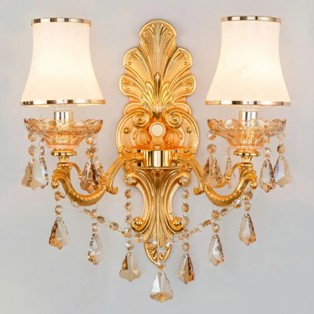 Victorian Metal Wall Sconce With Candlelight Shade And Crystal Décor 2 / Gold Cylinder