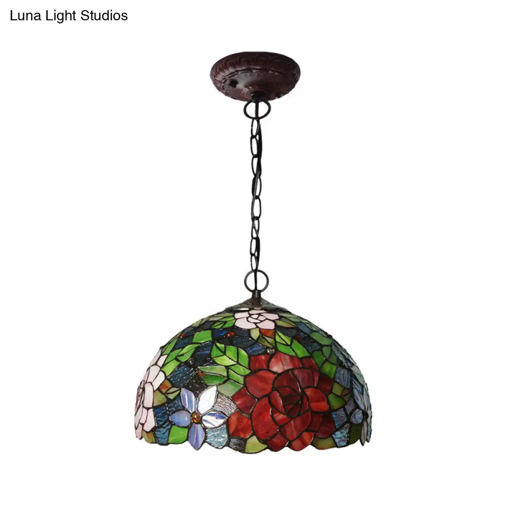 Victorian Red Floral Chandelier Pendant Light - 1/2/3 Lights Cut Glass Kitchen Fixture - 10’’/12’’/16’’ Wide