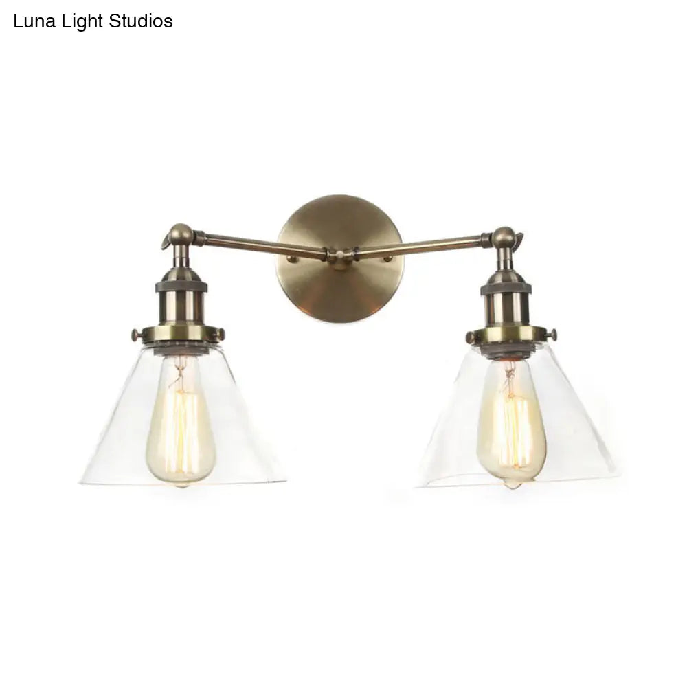 Vintage 2-Light Clear Glass Wall Sconce In Black/Brass/Bronze- Perfect For Living Rooms