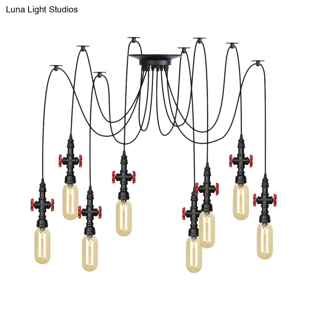 Vintage Amber Glass Pendant Light - 2/3/6-Light Led Suspension Lamp For Coffee Shops In Black