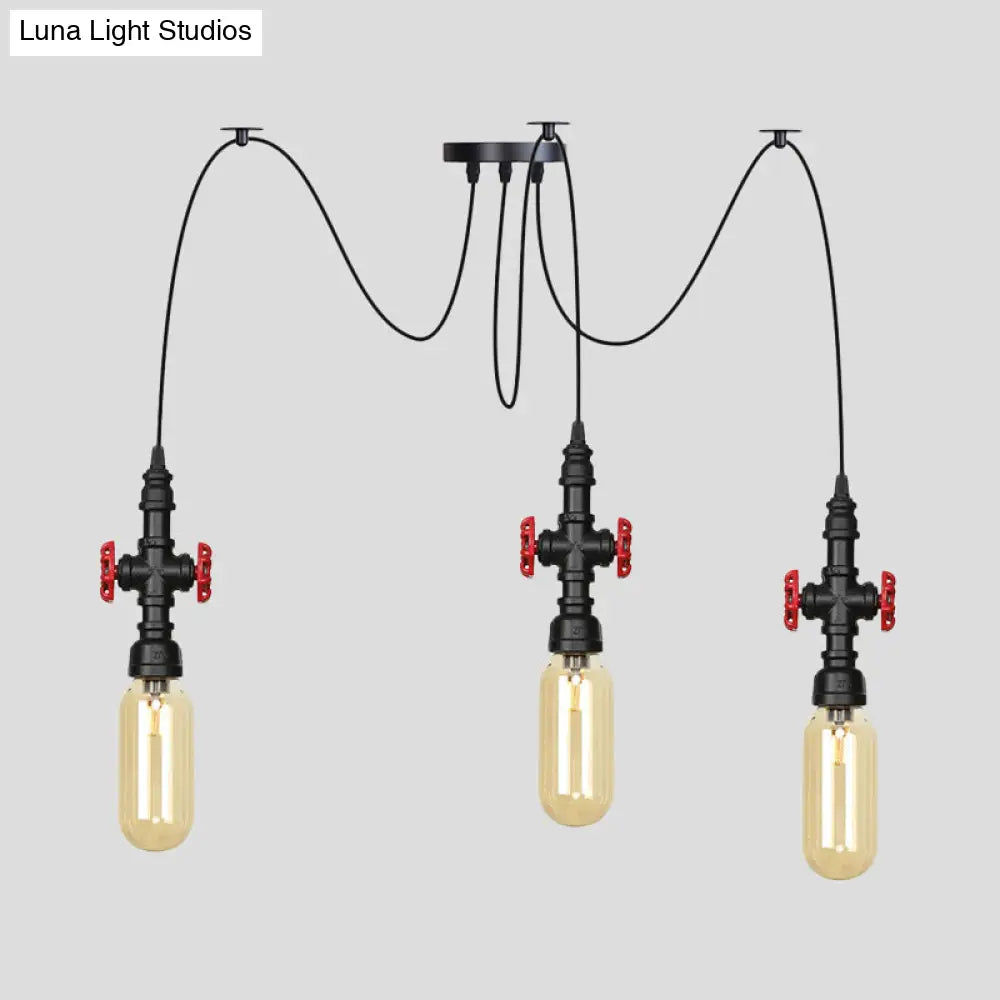 Vintage Amber Glass Pendant Light - 2/3/6-Light Led Suspension Lamp For Coffee Shops In Black