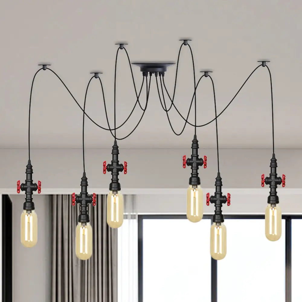 Vintage Amber Glass Pendant Light - 2/3/6-Light Led Suspension Lamp For Coffee Shops In Black 6 /