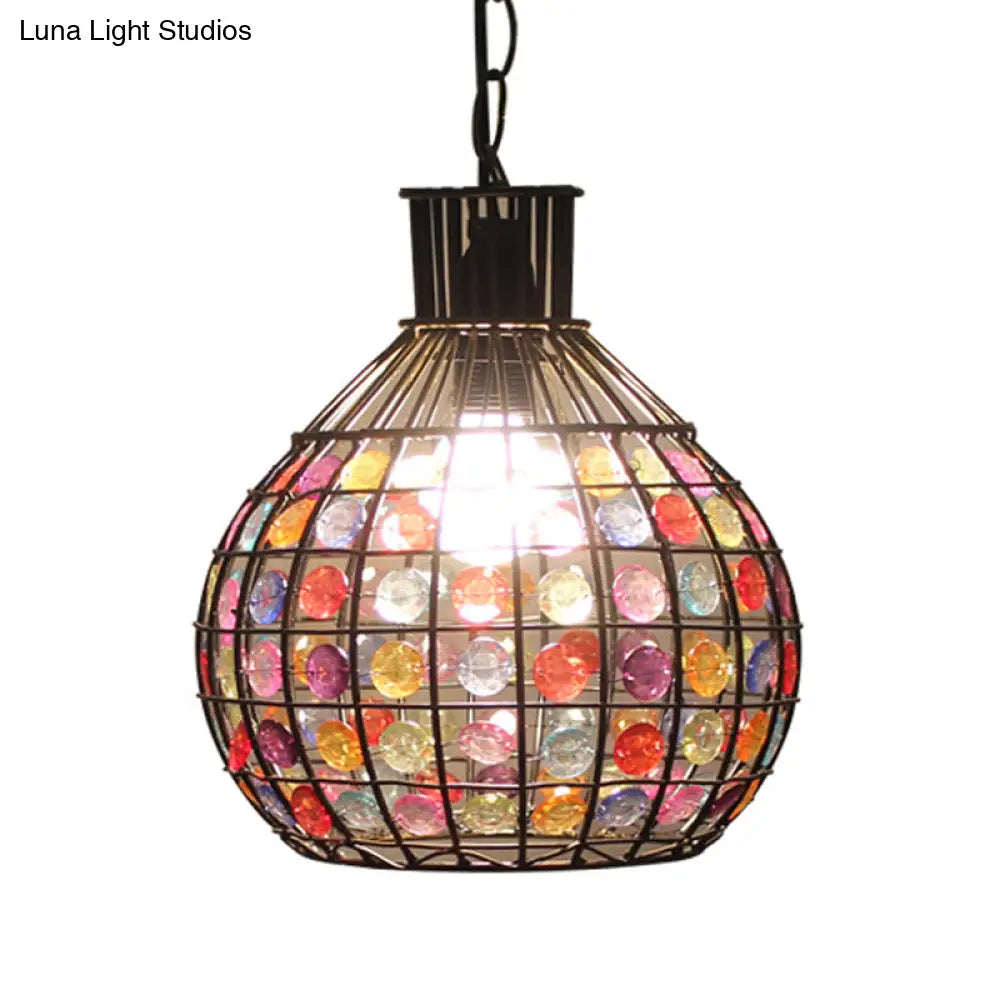 Vintage Ball Metal Pendant Fixture In Red/Green/Purple For Restaurant - Head Suspension Ceiling Hang