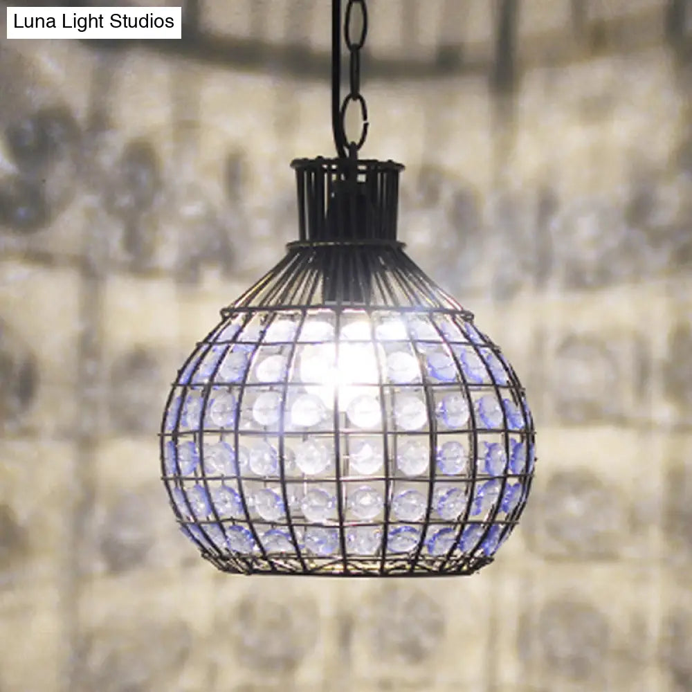 Vintage Ball Metal Pendant Fixture In Red/Green/Purple For Restaurant - Head Suspension Ceiling Hang