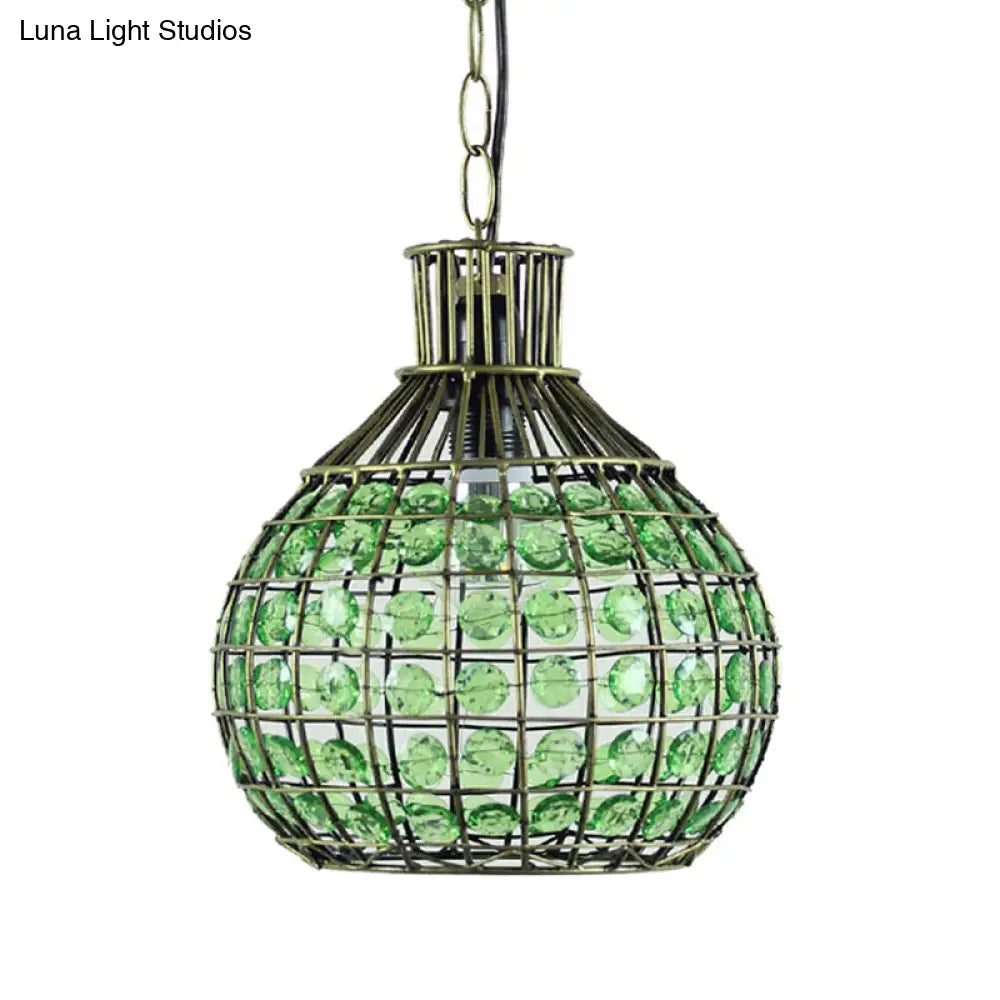 Vintage Ball Metal Pendant Fixture In Red/Green/Purple For Restaurant - Head Suspension Ceiling Hang