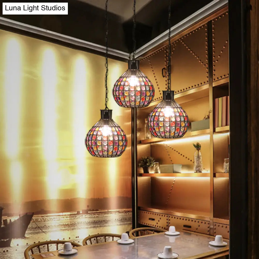 Vintage Ball Metal Pendant Fixture In Red/Green/Purple For Restaurant - Head Suspension Ceiling Hang