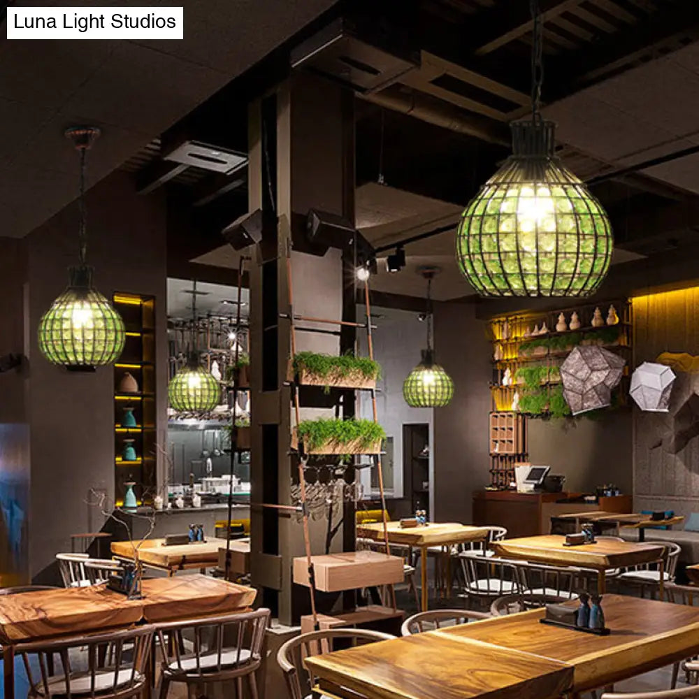 Vintage Ball Metal Pendant Fixture In Red/Green/Purple For Restaurant - Head Suspension Ceiling Hang