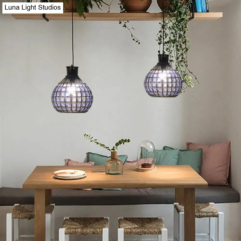 Vintage Ball Metal Pendant Fixture In Red/Green/Purple For Restaurant - Head Suspension Ceiling Hang