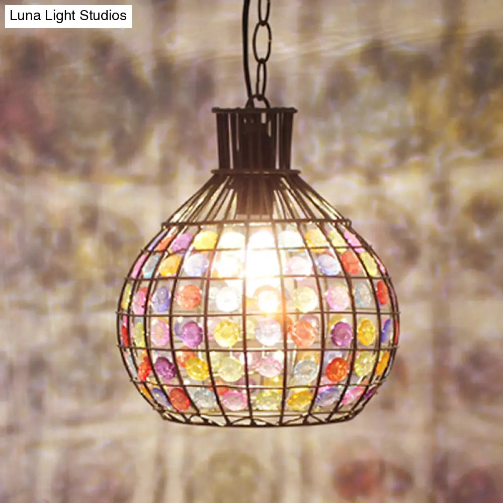 Vintage Ball Metal Pendant Fixture In Red/Green/Purple For Restaurant - Head Suspension Ceiling Hang