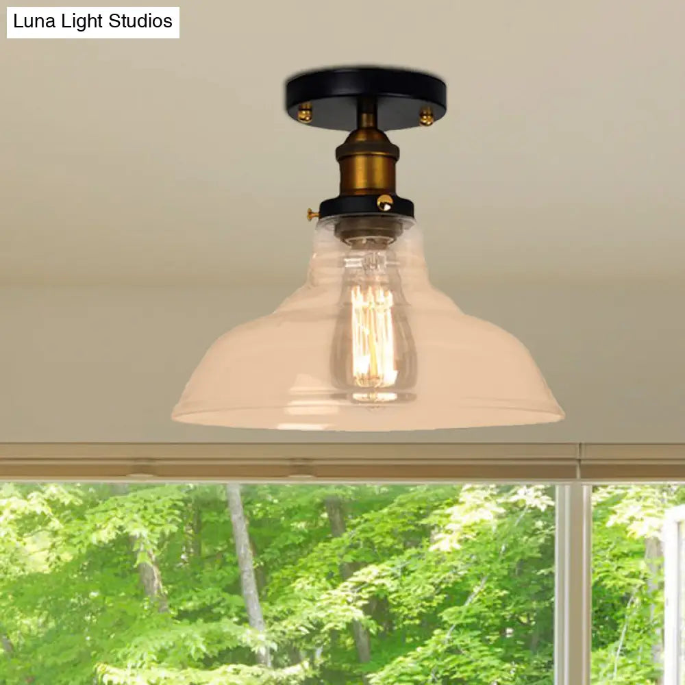 Vintage Barn Semi-Mounted Ceiling Light With Clear/Amber Glass Shade - Ideal For Bedroom 1 Bulb