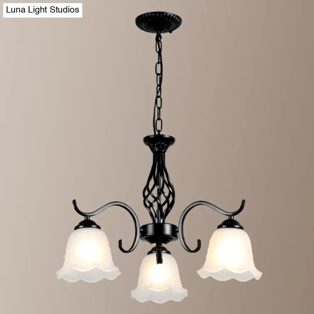 Vintage Bell Chandelier With Ruffle Glass Pendant Light Fixture For Dining Room