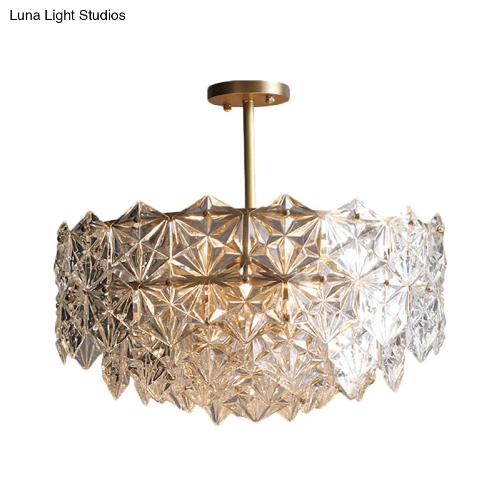 Vintage Beveled K9 Crystal Chandelier - Brass Circular Ceiling Pendant Light Fixture For Living Room