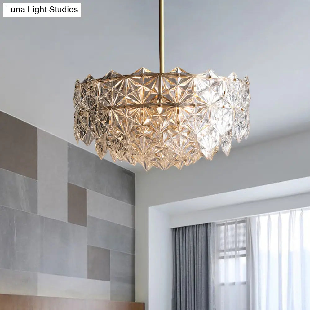 Vintage Beveled K9 Crystal Chandelier - Brass Circular Ceiling Pendant Light Fixture For Living Room