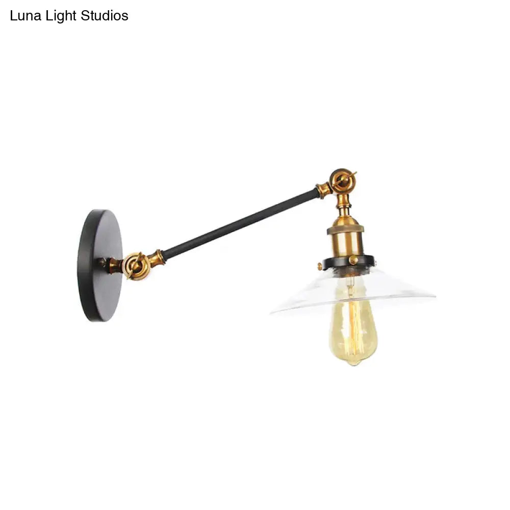 Vintage Black/Brass/Bronze Cone Glass Sconce Light - 8/12 Arm
