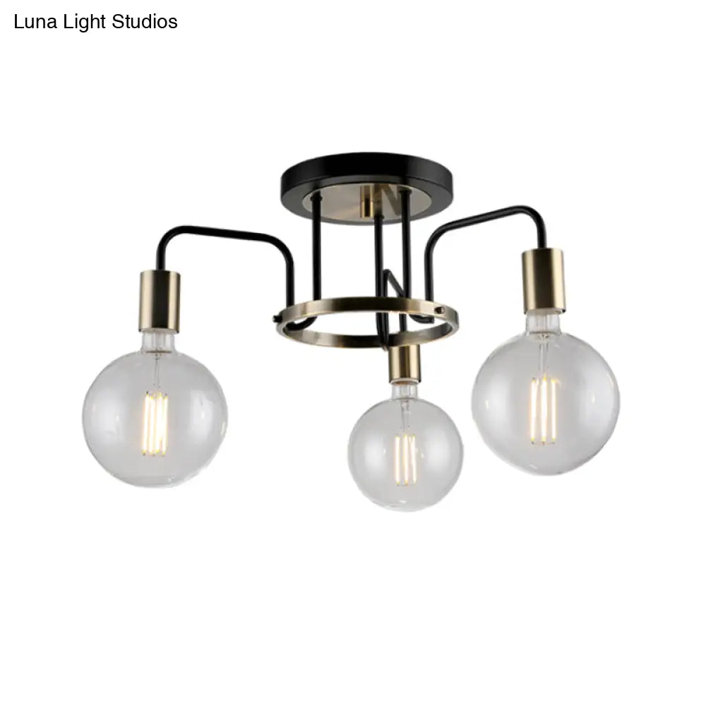 Vintage Black & Gold Semi - Flush Ceiling Lamp With Clear Glass - Ideal For Living Rooms (3/5 -