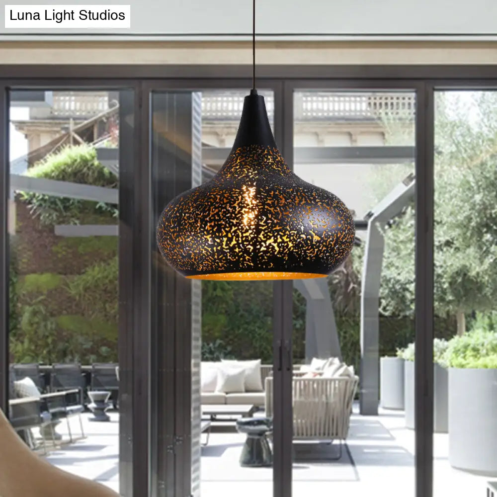 Vintage Black Iron Gourd Pendant Lamp - Stylish Hanging Light For Restaurants
