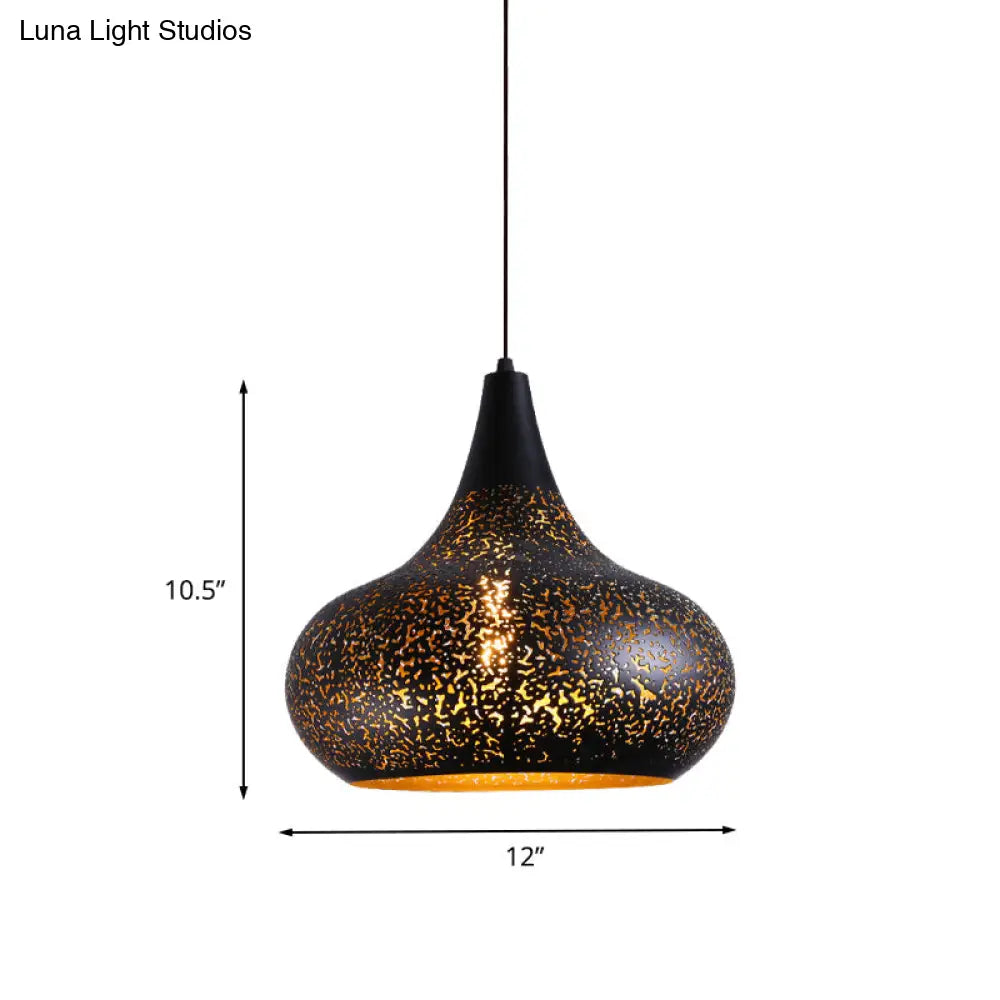 Vintage Black Iron Gourd Pendant Lamp - Stylish Hanging Light For Restaurants