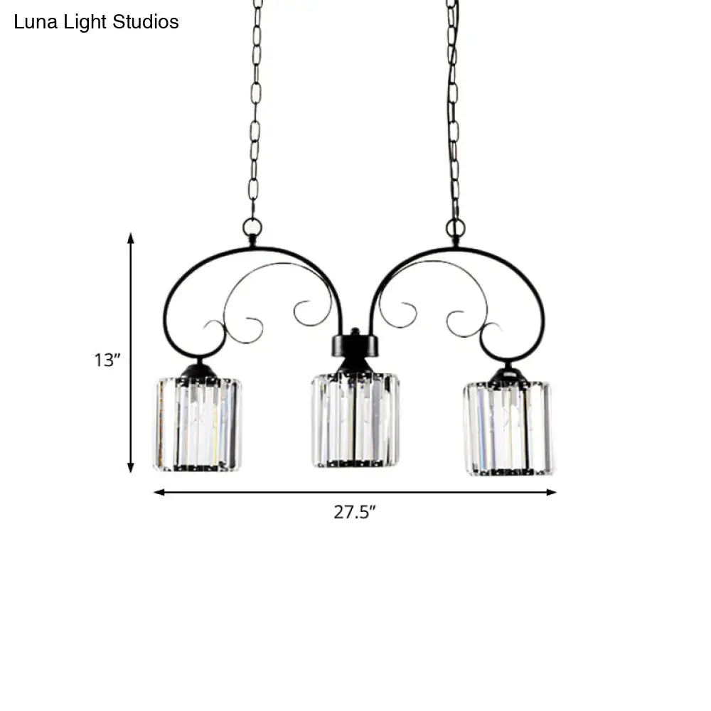 Vintage Black Prismatic Crystal Cylinder Island Light Fixture For Dining Room