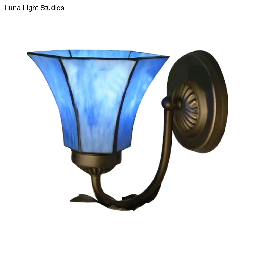 Vintage Blue Glass Bell Wall Sconce With 1 Gooseneck Light - Indoor Lighting
