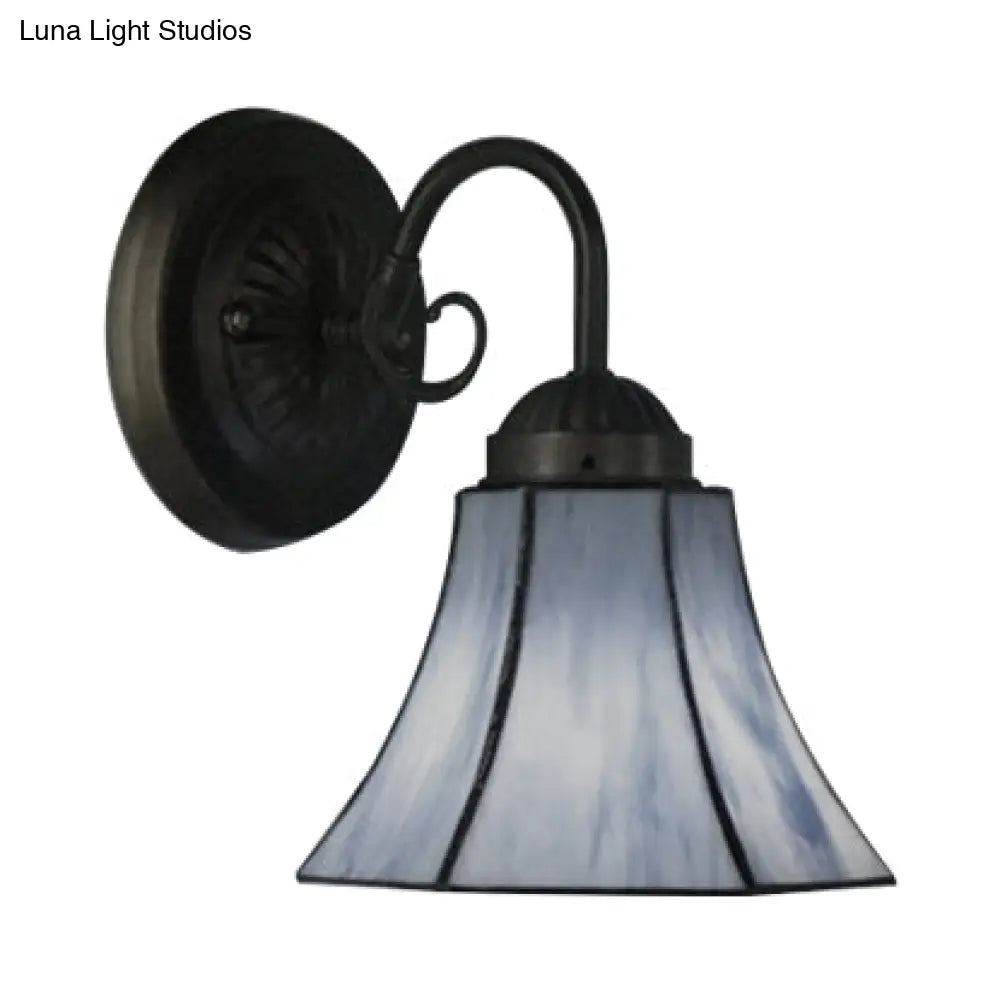 Vintage Blue Glass Bell Wall Sconce With 1 Gooseneck Light - Indoor Lighting