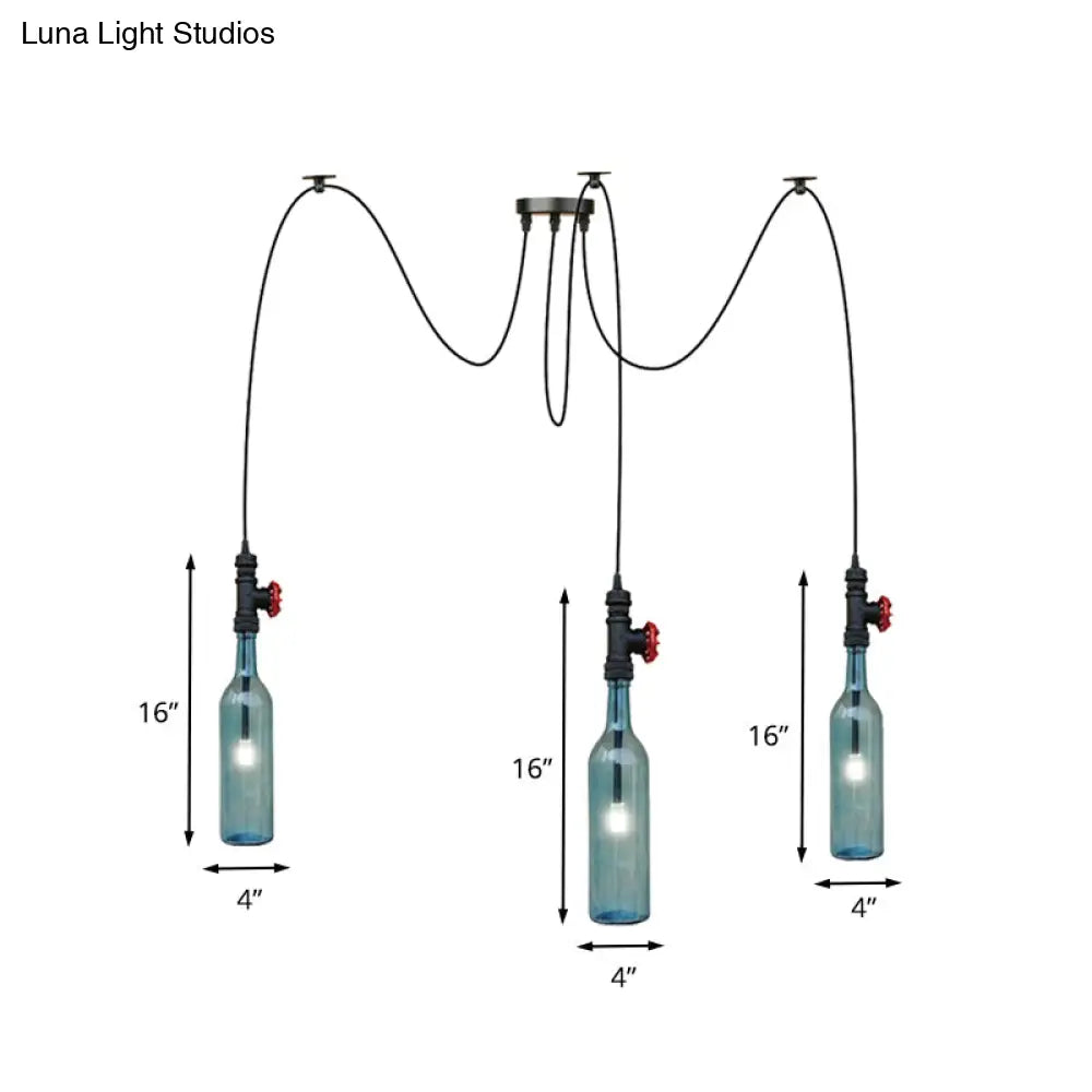 Vintage Blue Glass Black Swag Cluster Pendant Light With Hanging Lamp Kit - Suitable For Restaurants