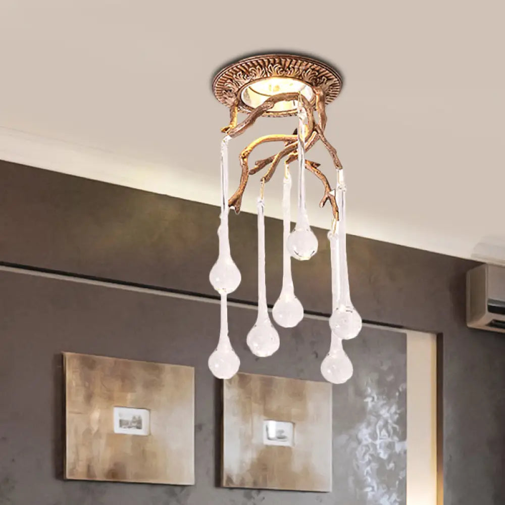 Vintage Blue-Purple/Clear Teardrop Crystal Led Ceiling Light For Bedrooms Clear
