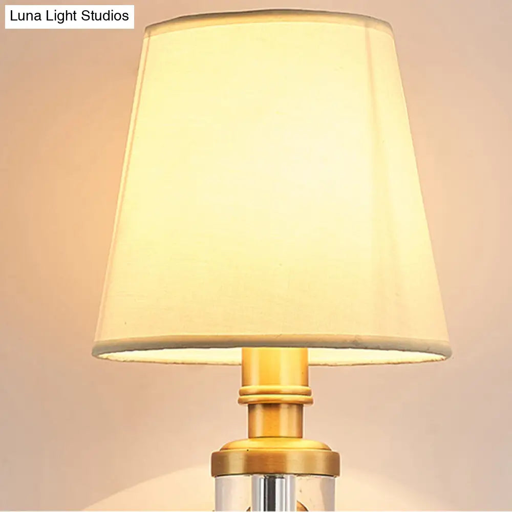 Vintage Brass Sconce Wall Lamp - Fabric Shade 1 Light Fixture For Bedroom