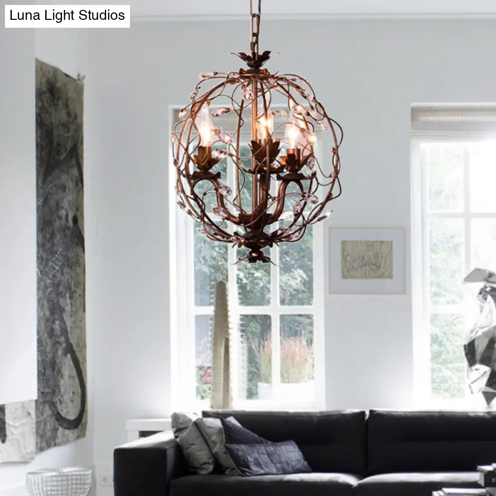 Vintage Brass Teardrop Crystal Chandelier - 3-Light Suspension Pendant For Orbit Ceiling