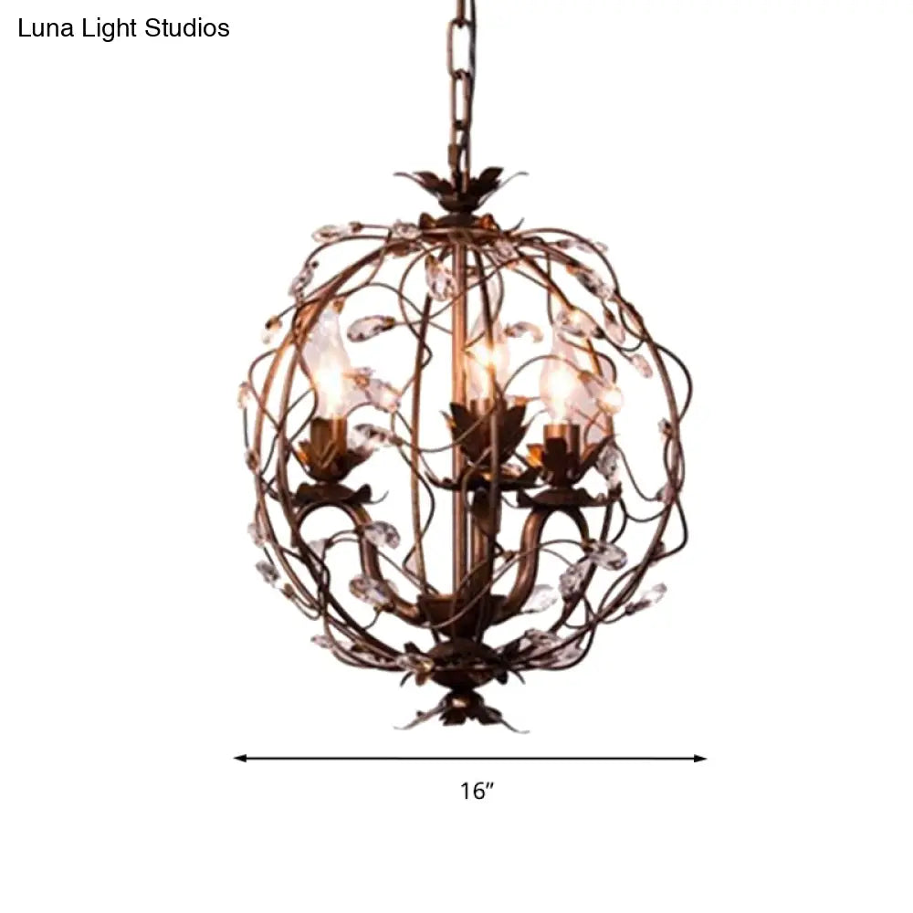 Vintage Brass Teardrop Crystal Chandelier - 3-Light Suspension Pendant For Orbit Ceiling