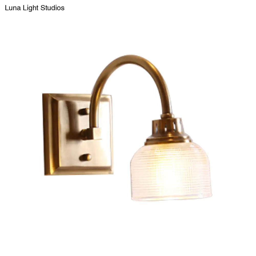 Vintage Brass Wall Sconce With Ribbed Glass Shade For Bathroom Vanity - 1/2/3 Light Options