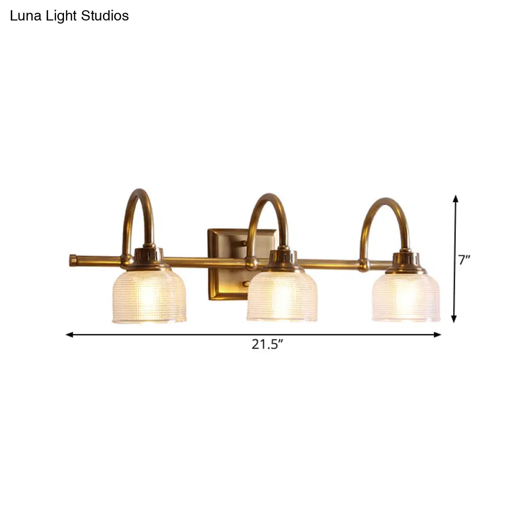 Vintage Brass Wall Sconce With Ribbed Glass Shade For Bathroom Vanity - 1/2/3 Light Options