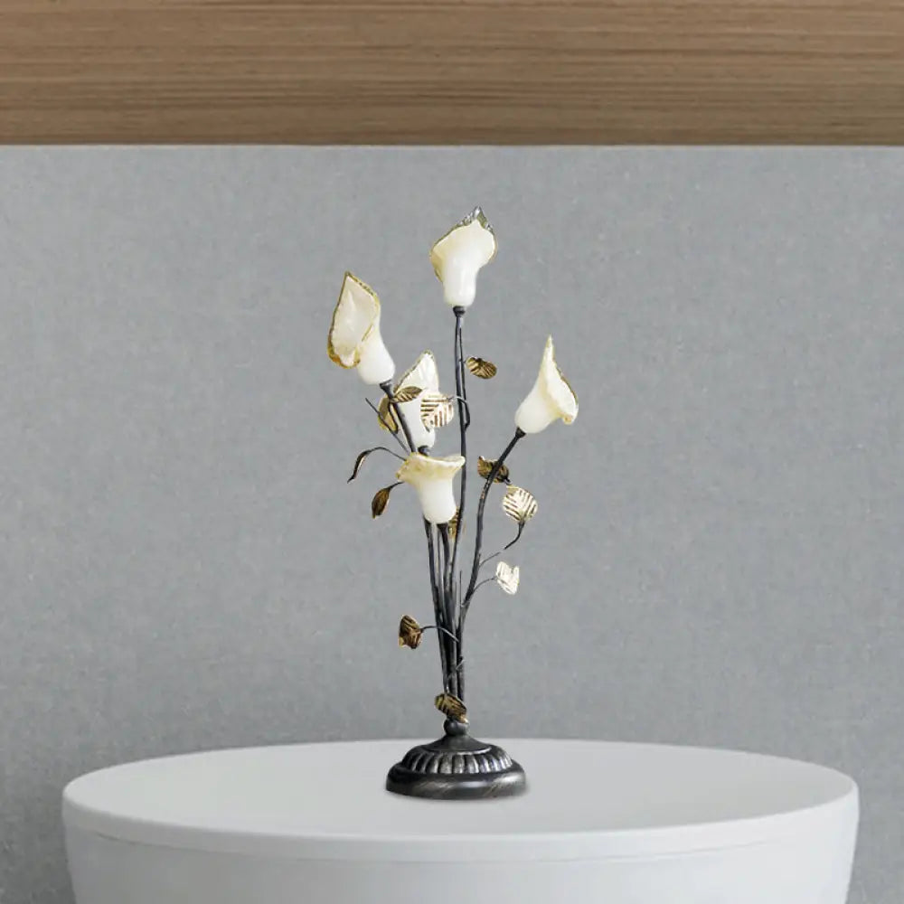 Vintage Bronze Metal Led Nightstand Light: 5-Head Flower Night Lighting For Living Room