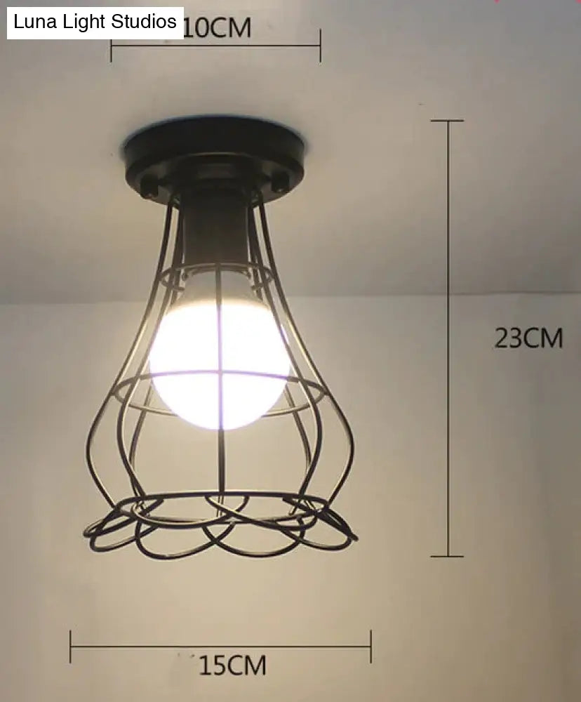 Vintage Ceiling Lights Lustre Luminaria Led Lamp Loft Iron Cage Fixtures Lighting 23