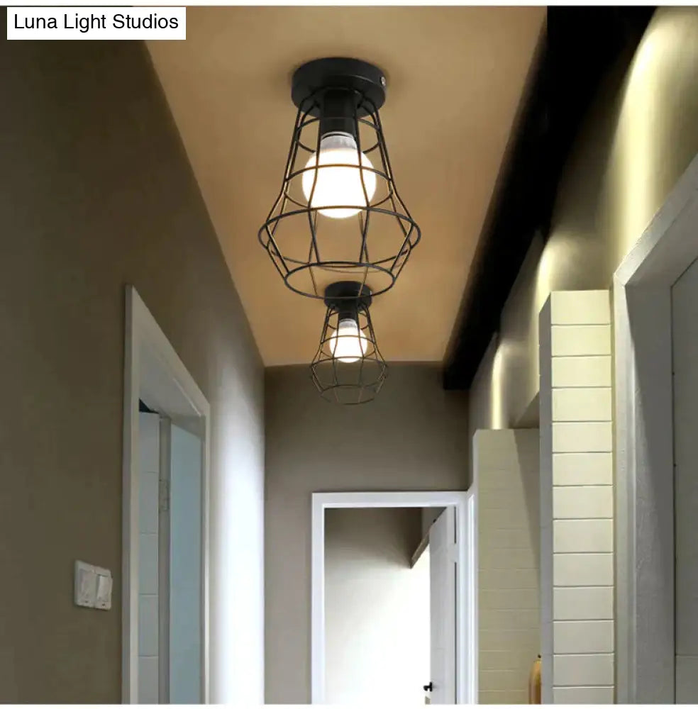 Vintage Ceiling Lights Lustre Luminaria Led Lamp Loft Iron Cage Fixtures Lighting