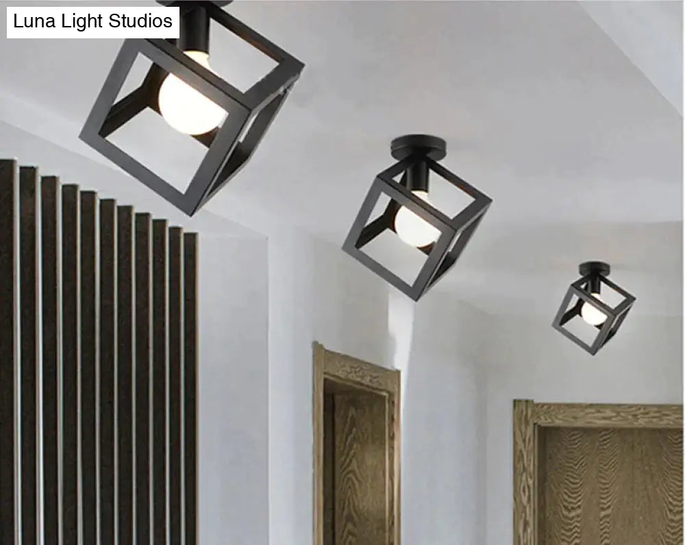 Vintage Ceiling Lights Lustre Luminaria Led Lamp Loft Iron Cage Fixtures Lighting