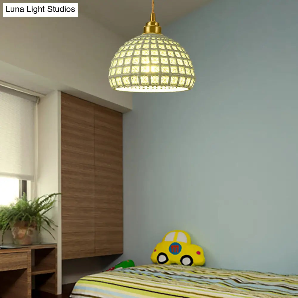 Vintage Ceramic Dome Suspension Lamp With Hollow Out Design Blue/Pink 1-Light Hanging Fixture