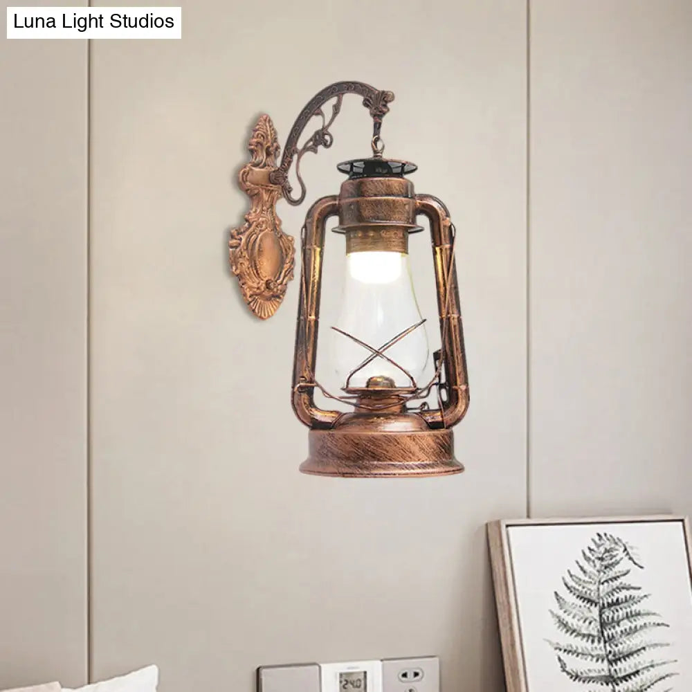 Vintage Clear Glass Lantern Wall Sconce For Outdoor Lighting With Single Bulb In Black/Bronze/Copper