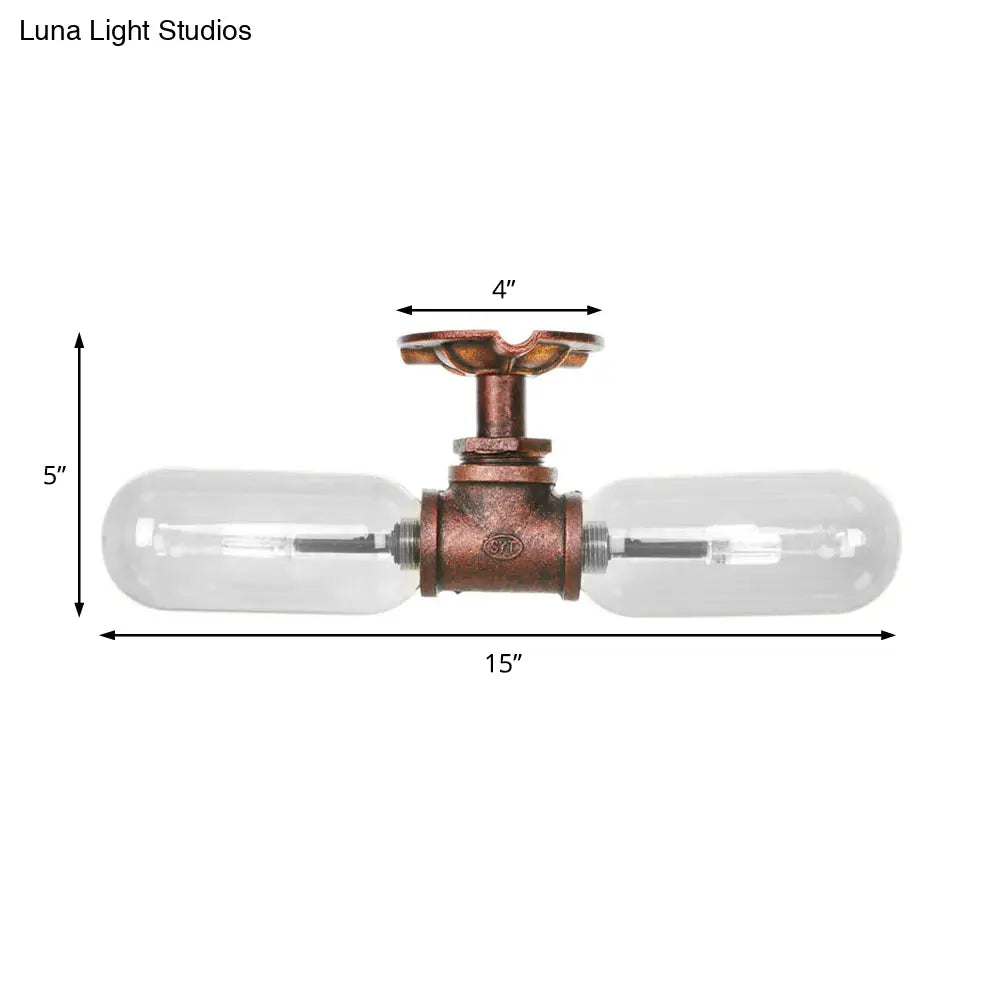 Vintage Clear Glass Semi Flush Light For Living Room With Weathered Copper Finish - 2 - Light